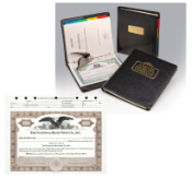 Limited Liability Company Record Book with 25 personalized certificates and an engraved Company Embosser