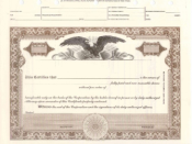 8 1/2 X 11, Brown Stock Certificate,  Without Par Value, Eagle Vignette