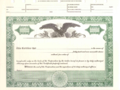 8 1/2 X 11, Green, Without Par Value, Eagle Vignette Stock Certificate
