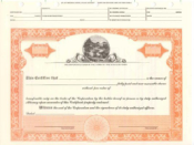 TONS -  8 1/2 x 11, Orange, Without Par Value, Ohio Seal Stock Certificate