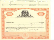 8 1/2 X 11, Orange, With Par Value, Ohio State Seal Stock Certificate